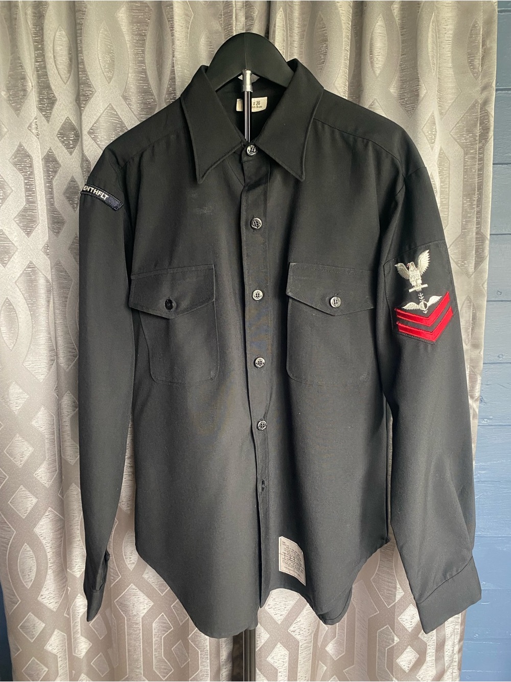 Vintage 1990 US Navy Enlisted Service Shirt COMSEVENTHFLT Petty Officer 16.5x36